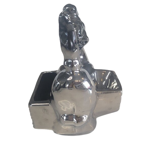 Chrome Ceramic Donkey Dresser Caddy Valet Planter Figurine Art Pottery Vintage - Picture 4 of 7